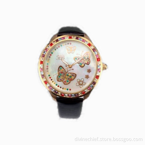 Nice CNC Inlaid Stones Fashion M.O.P Dial Lady Watch Water Resistance Wrist Watch
